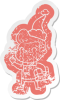 quirky cartoon distressed sticker of a man crying wearing santa hat png