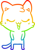 rainbow gradient line drawing of a happy cartoon cat png