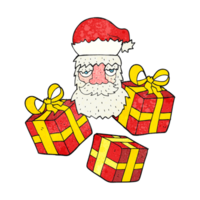 hand drawn texture cartoon tired santa claus face with presents png