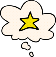 dibujos animados estrella símbolo con pensamiento burbuja en cómic libro estilo png