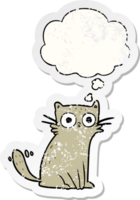 cartoon cat with thought bubble as a distressed worn sticker png