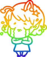 Regenbogen Gradient Linie Zeichnung von ein Karikatur Weinen Außerirdischer Mädchen png