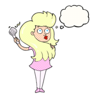 hand drawn thought bubble cartoon woman brushing hair png