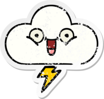 verontruste sticker van een schattige cartoon donderwolk png