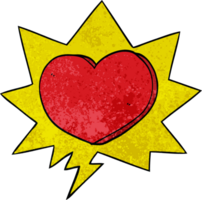 dibujos animados corazón con habla burbuja en retro textura estilo png