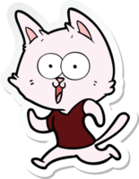 sticker of a funny cartoon cat jogging png