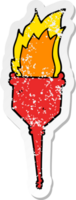 distressed sticker of a cartoon flaming torch png