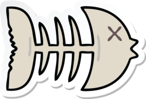 sticker of a quirky hand drawn cartoon dead fish bone png