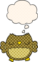 cute cartoon owl with thought bubble in comic book style png