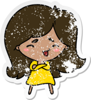 distressed sticker cartoon illustration of a cute kawaii girl png