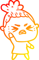 warm gradient line drawing of a cartoon angry woman png