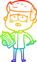 rainbow gradient line drawing of a cartoon tired man png
