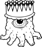 hand drawn black and white cartoon king alien png