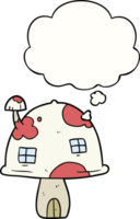 dessin animé champignon maison avec pensée bulle png