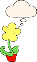 cute cartoon flower with thought bubble in comic book style png