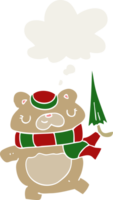 dibujos animados oso con paraguas con pensamiento burbuja en retro estilo png