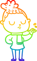 rainbow gradient line drawing of a cartoon calm woman png