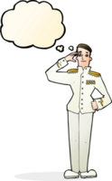 Cartoon-Militärmann in Ausgehuniform mit Gedankenblase png