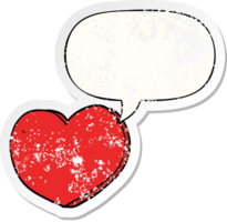 cartoon love heart with speech bubble distressed distressed old sticker png