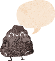 cartoon rock with speech bubble in grunge distressed retro textured style png