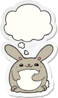 cartoon rabbit with thought bubble as a printed sticker png