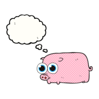 hand drawn thought bubble cartoon piglet with big pretty eyes png