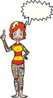 cartone animato donna coperto nel tatuaggi con discorso bolla png