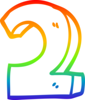 rainbow gradient line drawing of a cartoon number two png