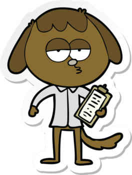 adesivo de um cachorro entediado de desenho animado em roupas de escritório png