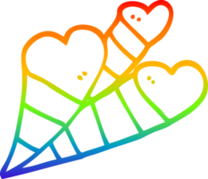 rainbow gradient line drawing of a cartoon love hearts png