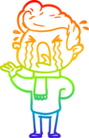 rainbow gradient line drawing of a cartoon crying man png