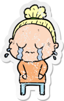 distressed sticker of a cartoon crying old lady png