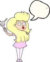 hand drawn speech bubble cartoon woman brushing hair png