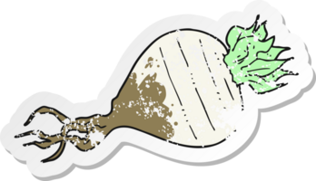 retro distressed sticker of a cartoon turnip png