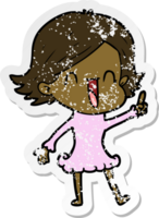 distressed sticker of a cartoon happy woman png