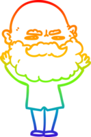 rainbow gradient line drawing of a cartoon man with beard frowning png