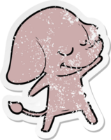 verontruste sticker van een cartoon lachende olifant png