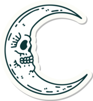 pegatina de tatuaje al estilo tradicional de una luna de calavera png