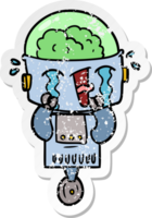 bedrövad klistermärke av en tecknad gråtande robot png