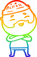 rainbow gradient line drawing of a cartoon happy bearded man png