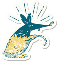worn old sticker of a tattoo style sneaky rat png