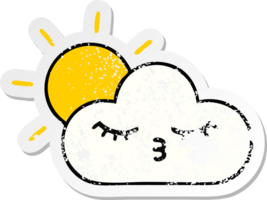 distressed sticker of a cute cartoon sunshine and cloud png