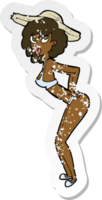 retro distressed sticker of a cartoon pin-up beach girl png