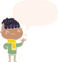 cartoon friendly boy with speech bubble in retro style png