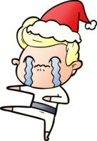 hand drawn gradient cartoon of a man crying wearing santa hat png