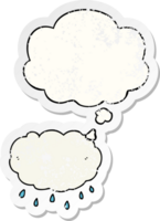 cartoon rain cloud with thought bubble as a distressed worn sticker png