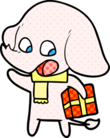 cute cartoon elephant with christmas present png