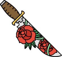 tattoo in traditional style of a dagger and flowers png