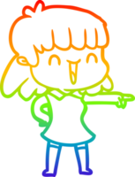 rainbow gradient line drawing of a cartoon happy girl png