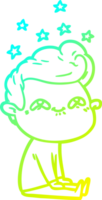 cold gradient line drawing of a cartoon excited man png